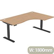 LEAP Electric Height Adjustable Radial Right Hand Sit Stand Desk Portal Top W1800xD1200/800xH620-1270mm Beech Top Black Frame image