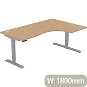 LEAP Electric Height Adjustable Radial Right Hand Sit Stand Desk Portal Top W1800xD1200/800xH620-1270mm Beech Top Silver Frame image