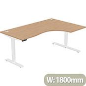 LEAP Electric Height Adjustable Radial Right Hand Sit Stand Desk Portal Top W1800xD1200/800xH620-1270mm Beech Top White Frame image