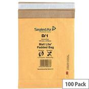 Mail Lite Padded Postal Bags Size D/1 181x273mm Gold Pack of 100 image