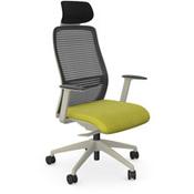 NV Ergonomic Posture Office Chair  - Contoured Breathable Mesh Back  - Headrest  - Adjustable Lumbar Support  - White Frame - Green Seat image