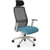 NV Ergonomic Posture Office Chair  - Contoured Breathable Mesh Back  - Headrest  - Adjustable Lumbar Support  - White Frame - Blue Seat image