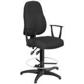 OA Series High Back Draughtsman Chair Black Fabric with Fixed Arms Arms 535-665mm High Base with Chrome Footring &amp; Glides image