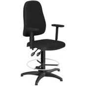 OA Series High Back Draughtsman Chair Black Vinyl with Height Adjustable Arms 535-665mm High Base with Chrome Footring &amp; Glides image