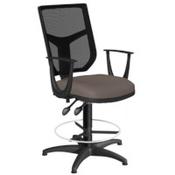 OA Series Draughtsman Chair with Adjustable Grey Mesh Back Fixed Arms &amp; Bespoke Lotus PU Seat 535-665mm High Base with Chrome Footring &amp; Glides image