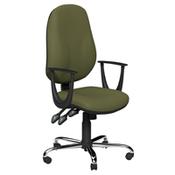 O.B Series Office Chair Leather Look Seat Chrome Base &amp; Fixed Arms Olive Green