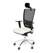 Ergonomic Mesh Task Operator Office Chair With Headrest Lumbar Support &amp; Adjustable Arms White Eco-Leather Seat OZ Series image