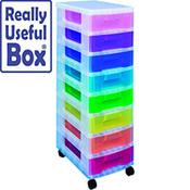 Really Useful Mobile Storage Tower 8x7L Drawers Multi-Coloured Ideal For Use In Homes, Offices, Schools &amp; More. Supplied With Removable Castors For Ease Of Use.