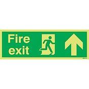Safety Sign Niteglo Glow In The Dark Fire Exit Running Man Arrow Up 150x450mm PVC image
