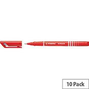 Stabilo Red Sensor Fineliner Pens Pack of 10 image