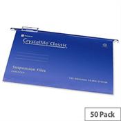 Rexel Crystalfile Foolscap Suspension File Blue V-base 15mm Pack 50 image