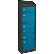 Probe Low Wallet Locker 8 Tier Cam Lock ACTIVECOAT W305xD150x915mm Metallic Black Body Blue Door 7 Year Warranty
