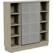 Grand Tall Cube Shelf Cabinet With Sliding Frosted Glass Door W1605xD420xH1615mm Arctic Oak
