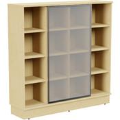 Grand Tall Cube Shelf Cabinet With Sliding Frosted Glass Door W1605xD420xH1615mm Maple