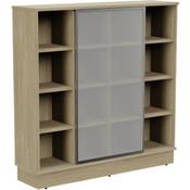 Grand Tall Cube Shelf Cabinet With Sliding Frosted Glass Door W1605xD420xH1615mm Urban Oak