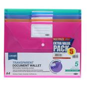 Concept A4 Button Document Wallets - Pack of Assorted Colours, Secure Storage