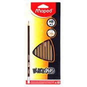Maped Black'Peps Box 10 Hb Triangular Rubber Tipped Pencils - Ideal for Comfortable Writing image