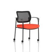 Brunswick Deluxe With Arms Black Frame With Castors Mesh Back Bespoke Colour Seat Tabasco Orange image