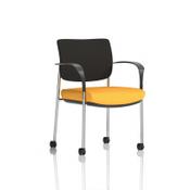 Brunswick Deluxe With Arms Chrome Frame With Castors Black Fabric Back Bespoke Colour Seat Senna Yellow image