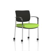 Brunswick Deluxe With Arms Chrome Frame With Castors Black Fabric Back Bespoke Colour Seat Myrrh Green image
