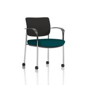 Brunswick Deluxe With Arms Chrome Frame With Castors Black Fabric Back Bespoke Colour Seat Maringa Teal image
