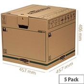 Fellowes Bankers Moving Packing Cardboard Boxes Large Brown/Green WxDxH 457x457x406mm (Pack of 5) Ref 6205301 image