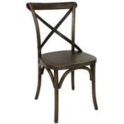 Bolero Wooden Dining Chair with Metal Cross Backrest Walnut Finish (Pack of 2)