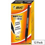 Bic | SoftFeel Retractable Ballpoint Pen - Black Rubberised Barrel | Pack of 12 image