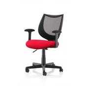 Camden Medium Back Black Mesh Task Operator Office Chair With Fixed Arms &amp; Bergamot Cherry Seat image