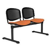 OI Series 2-Seater Bench With Black Mesh Back &amp; Vinyl Upholstered Seat Orange L110