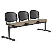 OI Series 3-Seater Bench With Black Mesh Back &amp; Fabric Upholstered Seat Coffee Cream E074