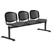 OI Series 3-Seater Bench With Black Mesh Back &amp; Vinyl Upholstered Seat Grey L011