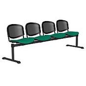OI Series 4-Seater Bench With Black Mesh Back &amp; Fabric Upholstered Seat Aqua Green E050