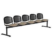 OI Series 5-Seater Bench With Black Mesh Back &amp; Fabric Upholstered Seat Coffee Cream E074