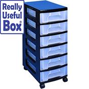 Really Useful Mobile Storage Tower 6x7 Litre Drawers Black &amp; Transparent. Suitable For Offices, Homes, Art Supplies, Warehouses, Hospitals &amp; More.
