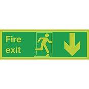 Safety Sign Niteglo Glow In The Dark Fire Exit Running Man Arrow Down 150x450mm Self-Adhesive image