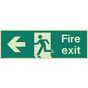 Photoluminescent Fire Exit Single Sided Sign For Large Areas 300X900mm Fire Exit Arrow Left image