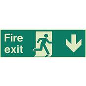 Photoluminescent Fire Exit Single Sided Sign For Large Areas 300X900mm Fire Exit Arrow Down image