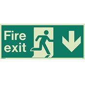 Photoluminescent Fire Exit Single Sided For Large Buildings 250X600 Arrow Down Sign image
