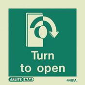Photoluminescent Turn To Open Right Sign HxW 100x100mm image