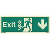 Photoluminescent NHS HTM 65 Fire Exit Sign Arrow Down HxW 150x400mm Ref:SY318409 image
