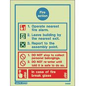 Photoluminescent Sign-Fire Action Aaa 200X150mm Rigid