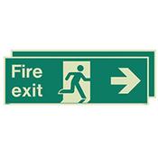 Photoluminescent Double Sided Fire Exit Sign Arrow Right HxW 300x900mm image