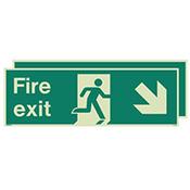 Photoluminescent Double Sided Fire Exit Sign Arrow Down Right HxW 300x900mm image