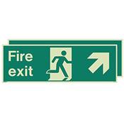 Photoluminescent Double Sided Fire Exit Sign Arrow Up Right HxW 300x900mm image