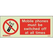 Photoluminescent Rigid Plastic Sign 200x80mm Mobile Phones Must Be Switched Off At All Times image
