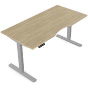 Zoom Electric Dual Motor Height Adjustable Sit Stand Office Desk Dual Purpose Reversible Scallop Top W1600xD800xH685-1185mm Urban Oak Top Silver Frame 10 Year Warranty image