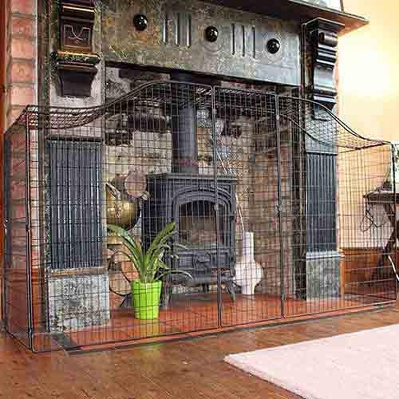Safetots Designer Fire Guard Black Steel Mesh Floor Standing Wall Fixing 144cm