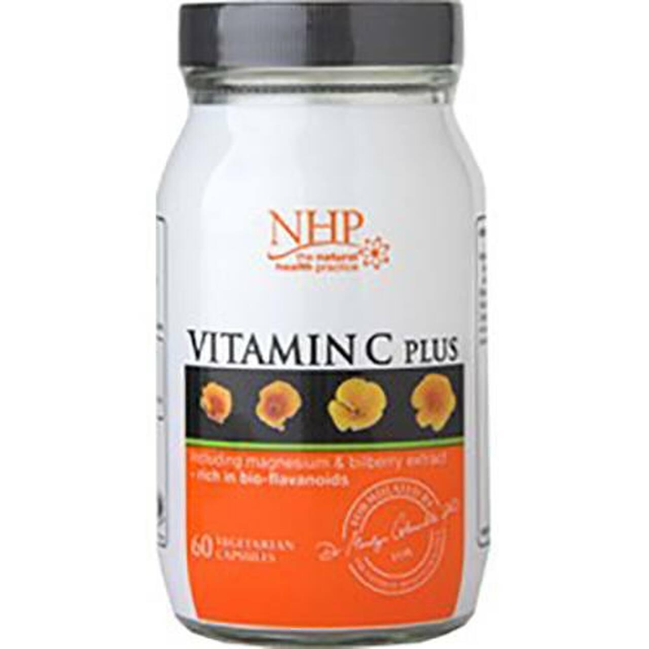 NHP Vitamin C Plus 60 Capsules | Magnesium & Bilberry Extract | Vegetarian Capsules