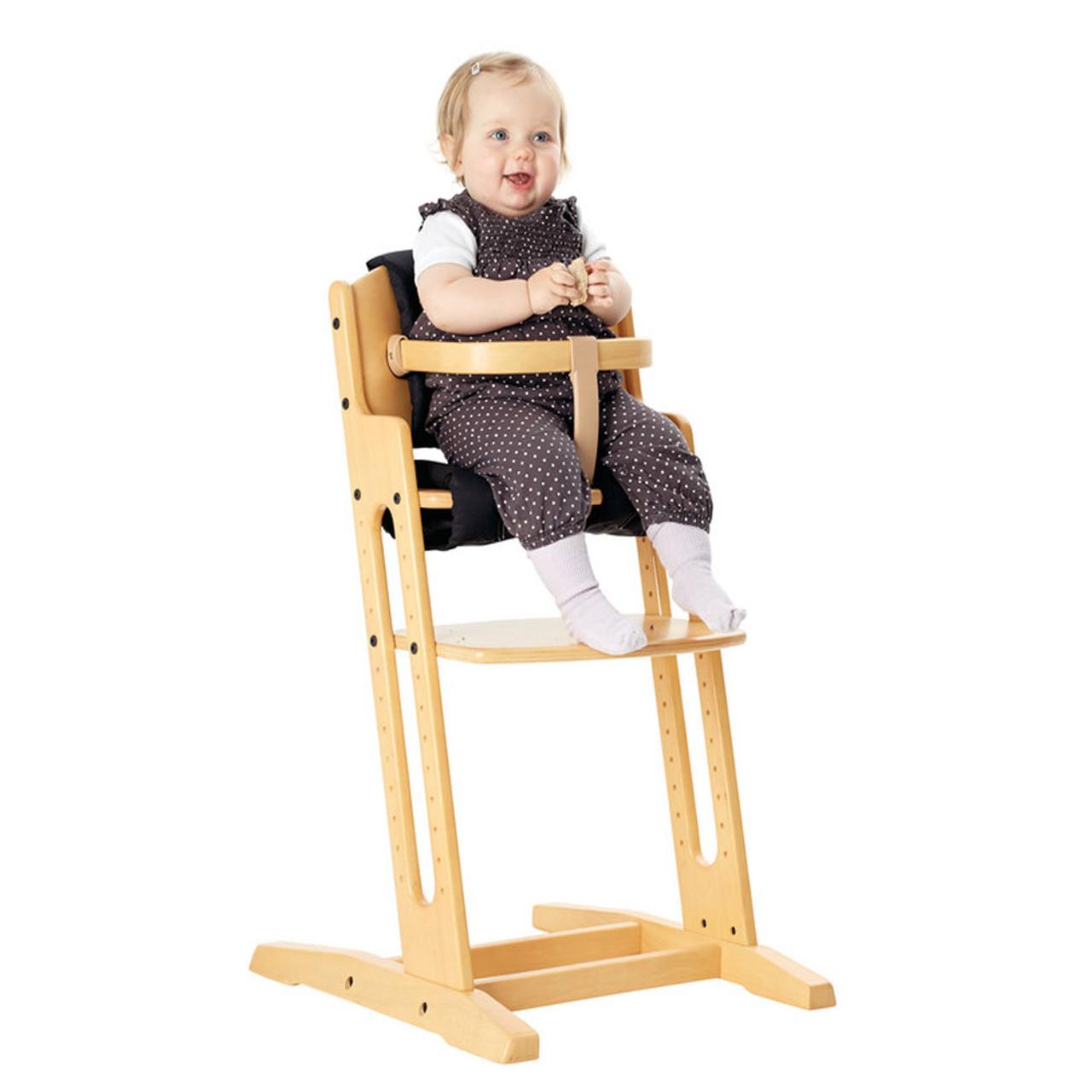 BabyDan Danchair Beech Highchair - Adjustable, 5 point harness, Converts to junior chair, Height adjustable footrest, Extra long feet